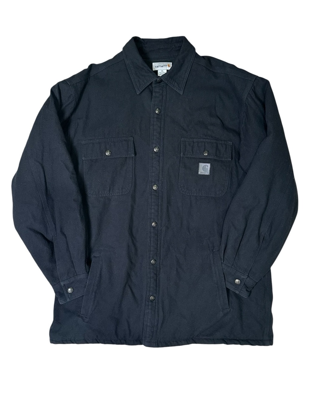 Carhartt Men’s XL Black Cotton Quilt-Lined Chore Flannel Shirt Snap Jacket